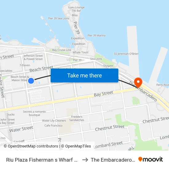 Riu Plaza Fisherman s Wharf San Francisco to The Embarcadero & Bay St map
