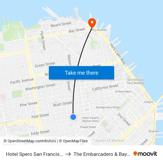 Hotel Spero San Francisco to The Embarcadero & Bay St map