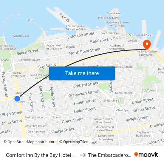 Comfort Inn By the Bay Hotel San Francisco to The Embarcadero & Bay St map
