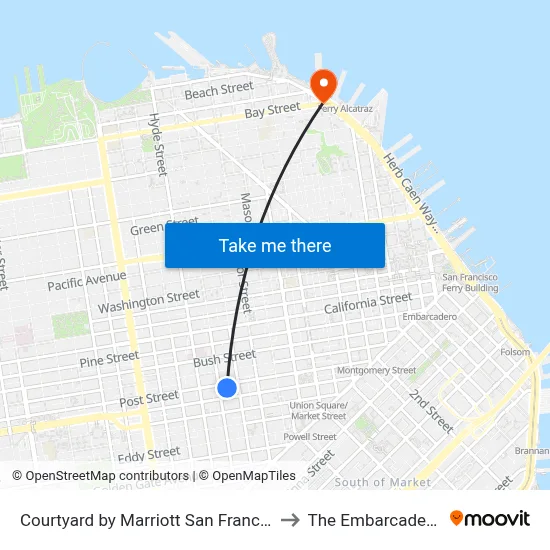 Courtyard by Marriott San Francisco Union Square to The Embarcadero & Bay St map