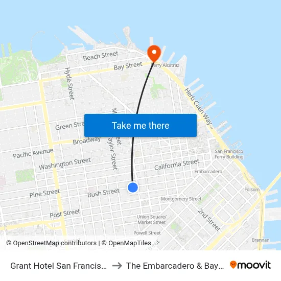 Grant Hotel San Francisco to The Embarcadero & Bay St map