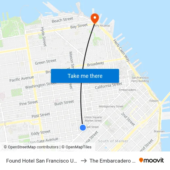 Found Hotel San Francisco Union Square to The Embarcadero & Bay St map