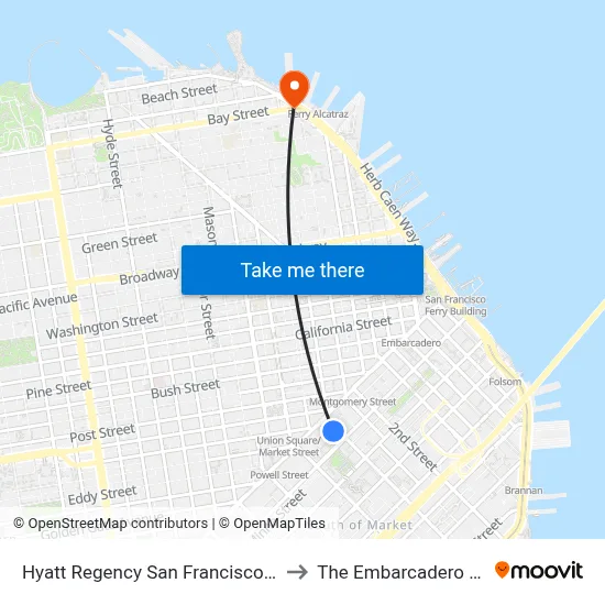 Hyatt Regency San Francisco Downtown to The Embarcadero & Bay St map