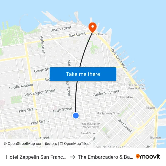 Hotel Zeppelin San Francisco to The Embarcadero & Bay St map