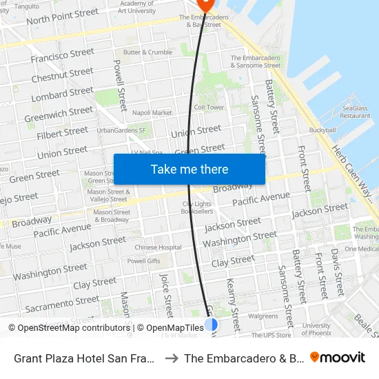 Grant Plaza Hotel San Francisco to The Embarcadero & Bay St map
