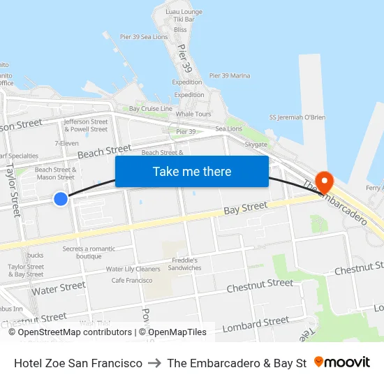 Hotel Zoe San Francisco to The Embarcadero & Bay St map