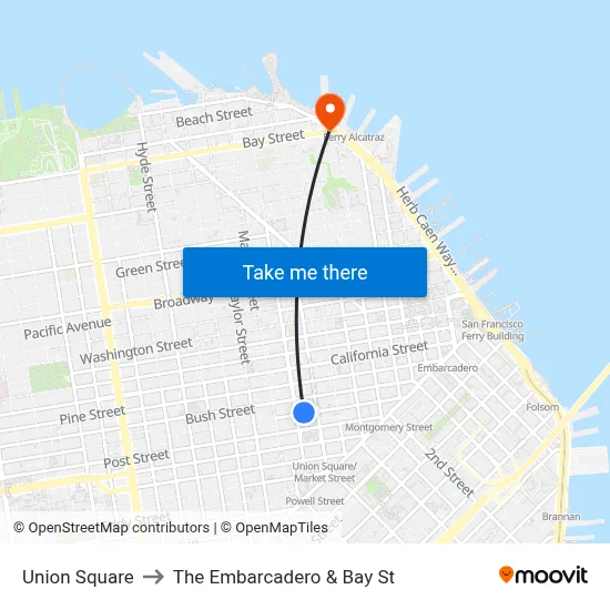 Union Square to The Embarcadero & Bay St map