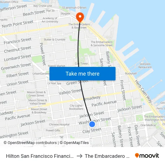 Hilton San Francisco Financial District to The Embarcadero & Bay St map