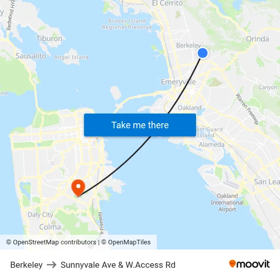 Berkeley to Sunnyvale Ave & W.Access Rd map
