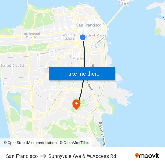 San Francisco to Sunnyvale Ave & W.Access Rd map