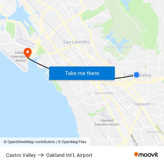 Castro Valley to Oakland Int'L Airport map
