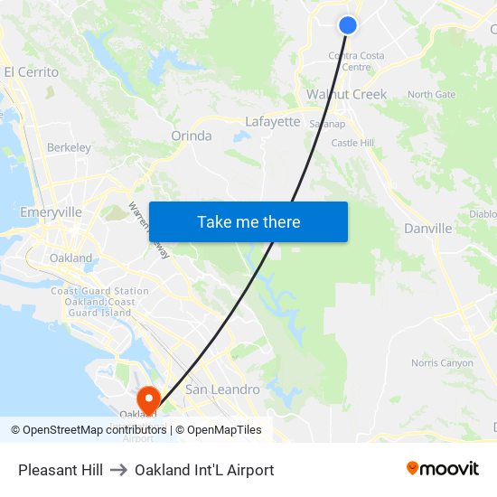 Pleasant Hill to Oakland Int'L Airport map