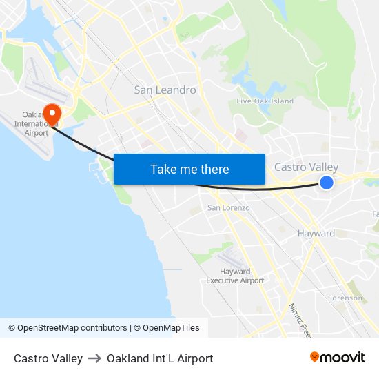 Castro Valley to Oakland Int'L Airport map