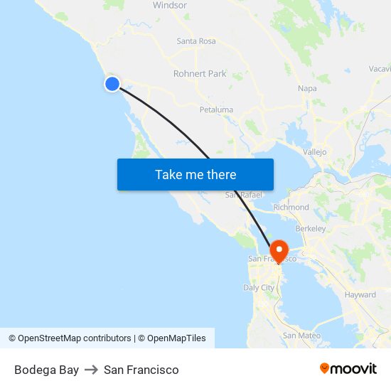 Bodega Bay to San Francisco map