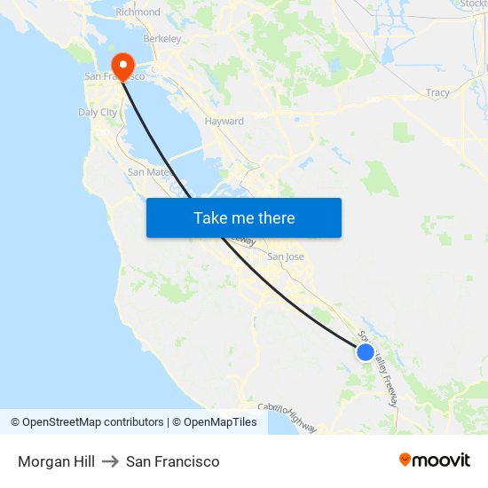 Morgan Hill to San Francisco map