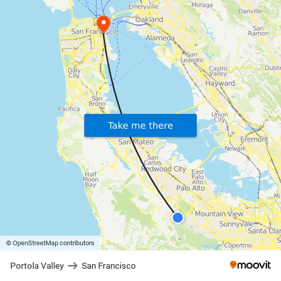 Portola Valley to San Francisco map