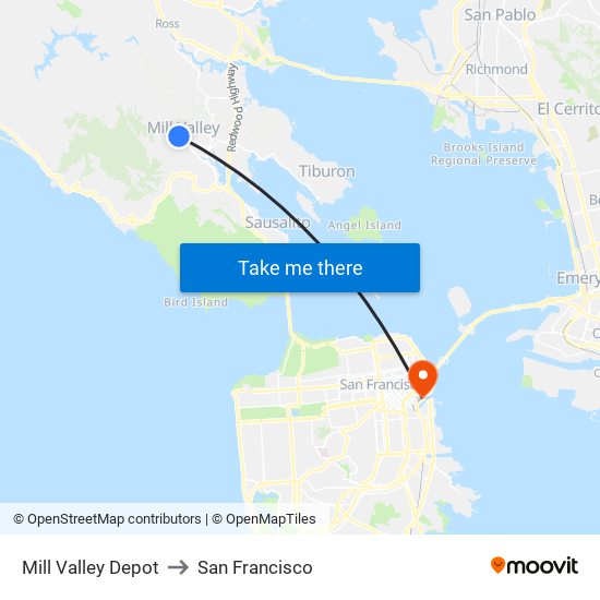 Mill Valley Depot to San Francisco map