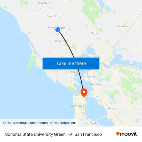 Sonoma State University Green to San Francisco map