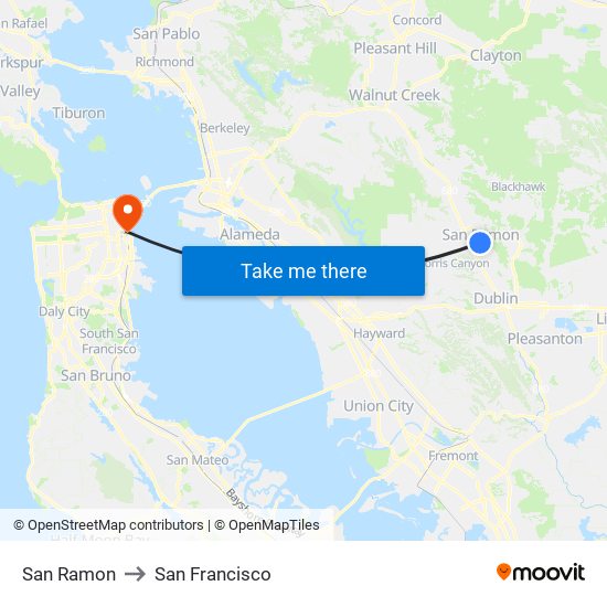 San Ramon to San Francisco map