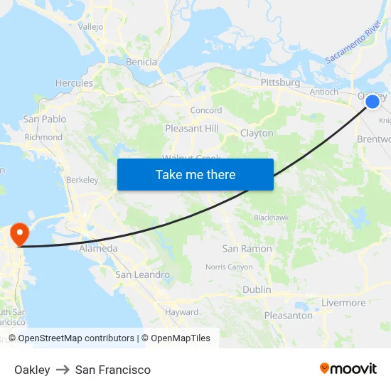 Oakley to San Francisco map