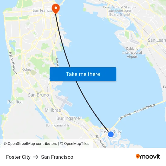 Foster City to San Francisco map