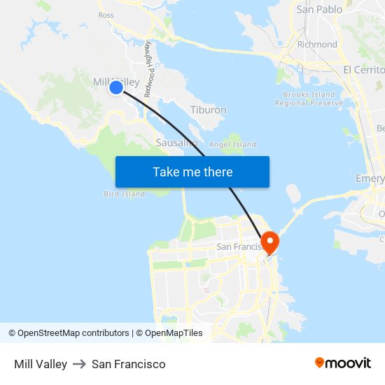 Mill Valley to San Francisco map