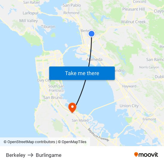 Berkeley to Burlingame map