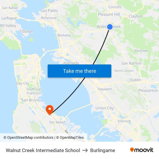 Walnut Creek Intermediate School to Burlingame map