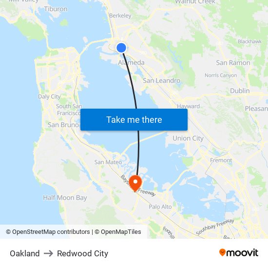 Oakland to Redwood City map