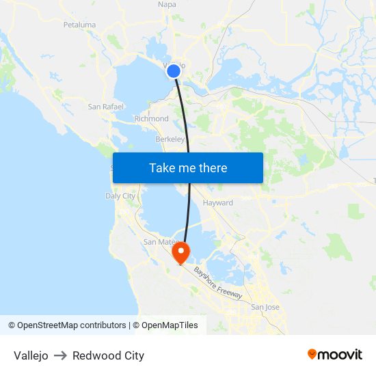 Vallejo to Redwood City map