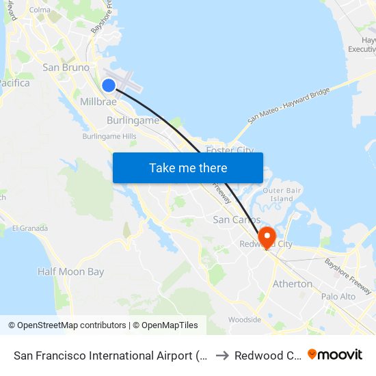 San Francisco International Airport (Sfo) to Redwood City map
