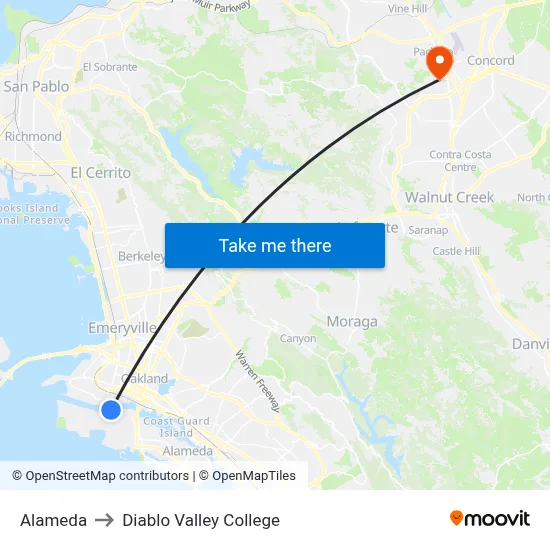 Alameda to Diablo Valley College map