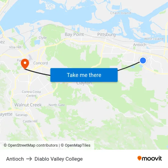 Antioch to Diablo Valley College map