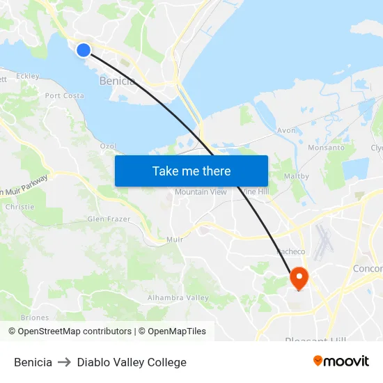 Benicia to Diablo Valley College map