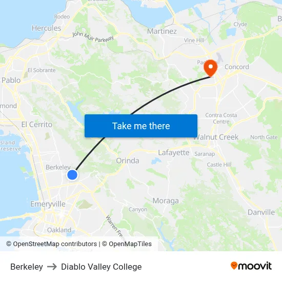 Berkeley to Diablo Valley College map