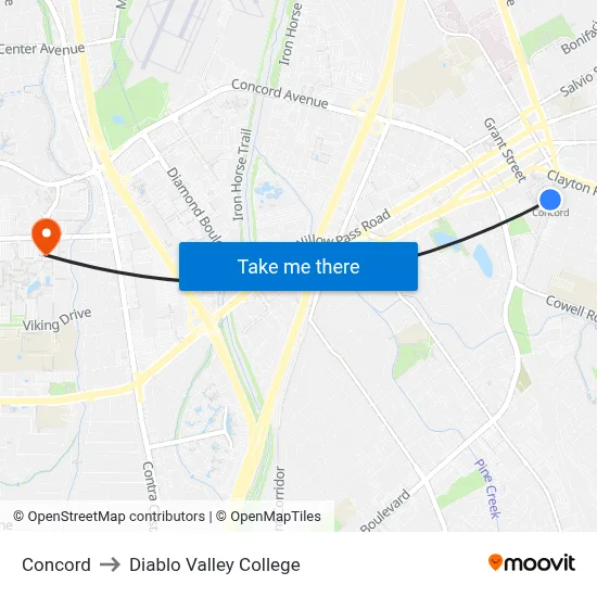 Concord to Diablo Valley College map
