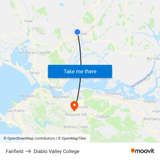 Fairfield to Diablo Valley College map