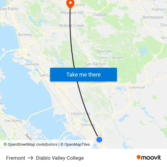 Fremont to Diablo Valley College map