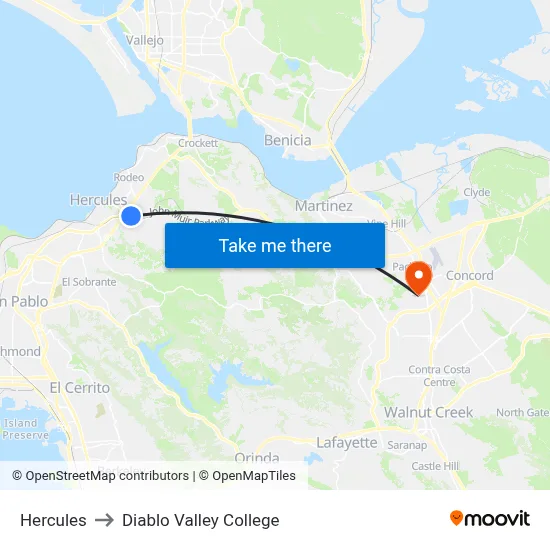 Hercules to Diablo Valley College map