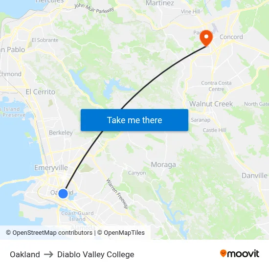 Oakland to Diablo Valley College map