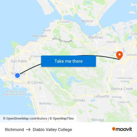 Richmond to Diablo Valley College map