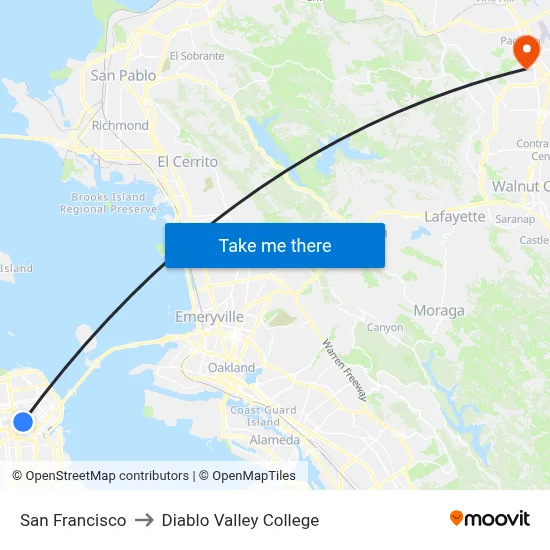 San Francisco to Diablo Valley College map