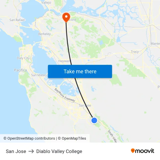 San Jose to Diablo Valley College map