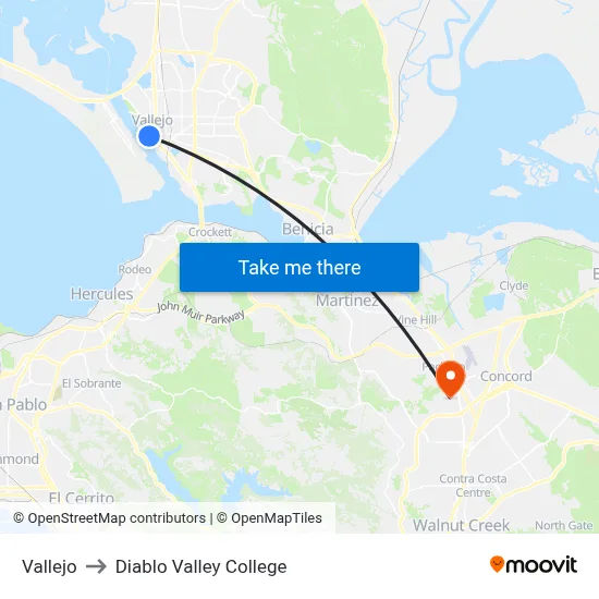 Vallejo to Diablo Valley College map
