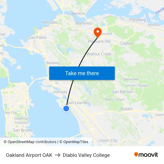 Oakland Airport OAK to Diablo Valley College map
