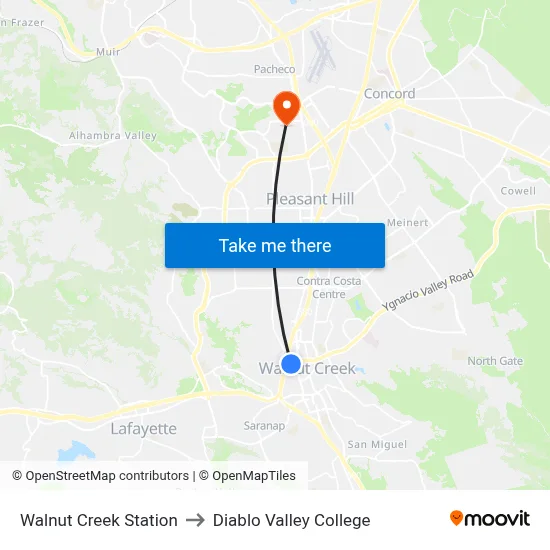 Walnut Creek Station to Diablo Valley College map