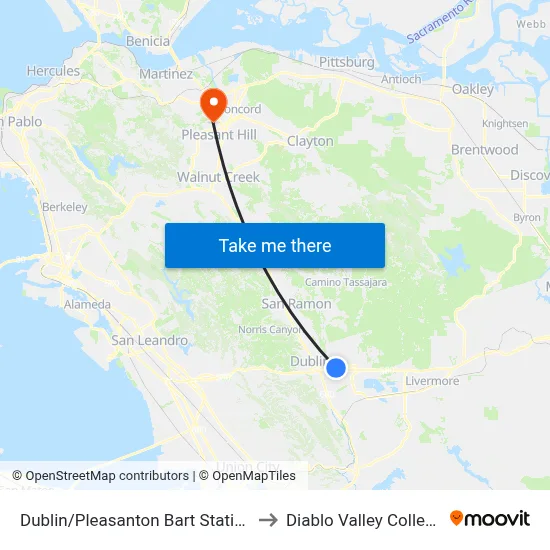 Dublin/Pleasanton Bart Station to Diablo Valley College map