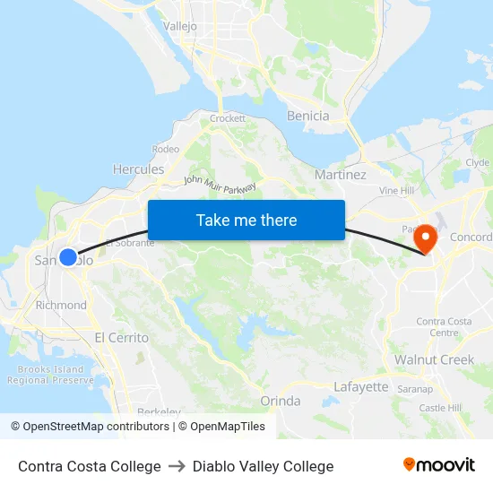 Contra Costa College to Diablo Valley College map