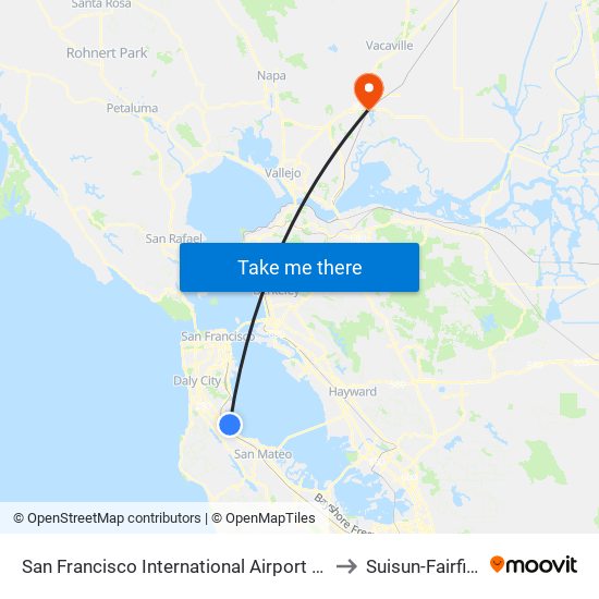 San Francisco International Airport (Sfo) to Suisun-Fairfield map