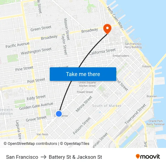 San Francisco to Battery St & Jackson St map
